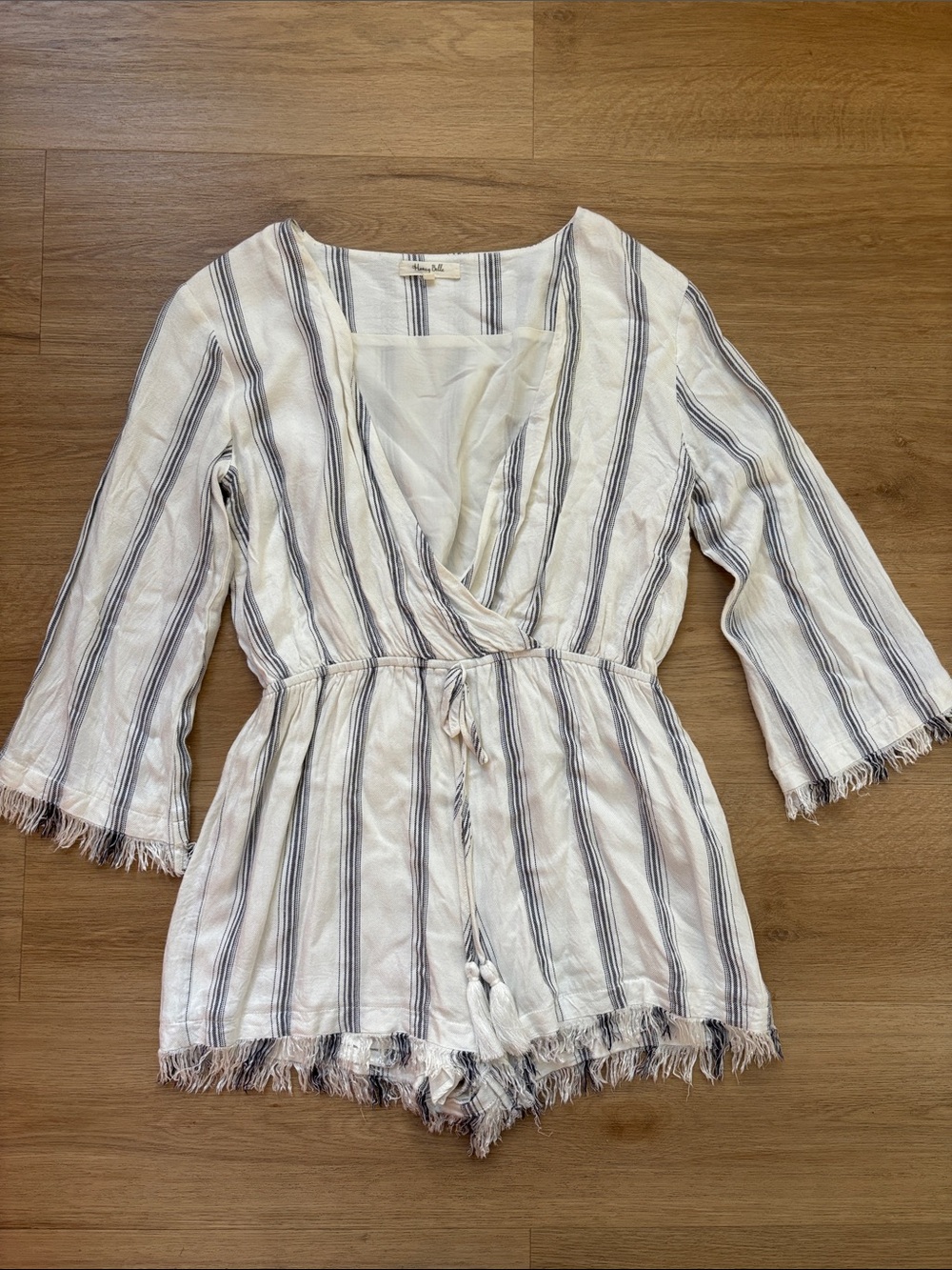 Honey Belle Cream and Navy Striped Romper